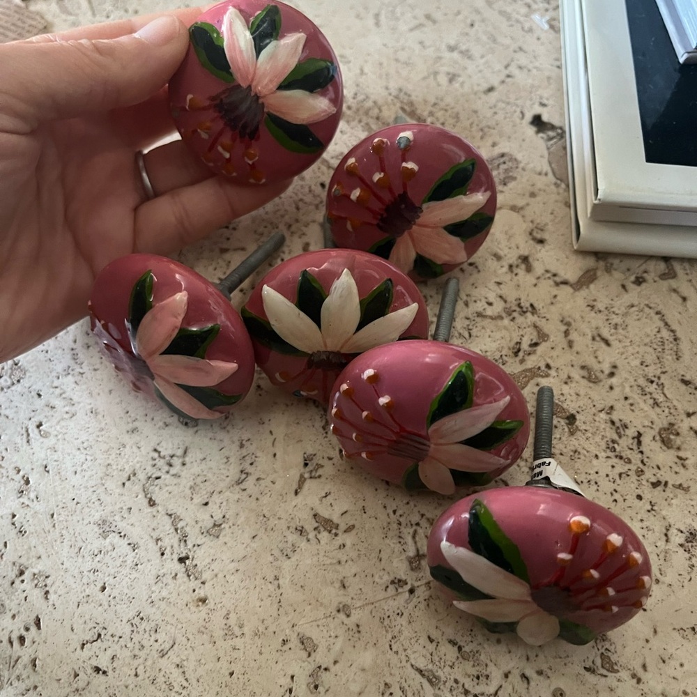 Anthropologie Pink Floral Ceramic Drawer Knobs